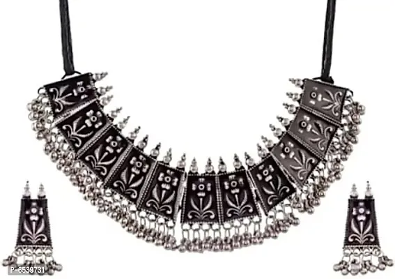 Oxidized silver necklace with earring-thumb0