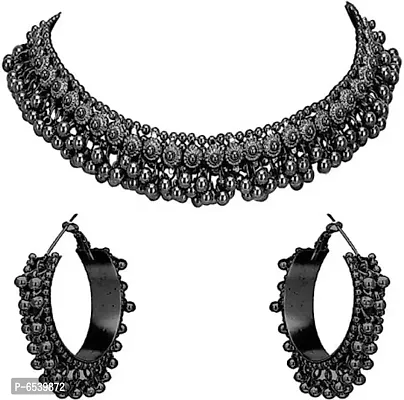 Oxidized black necklace with earring-thumb0