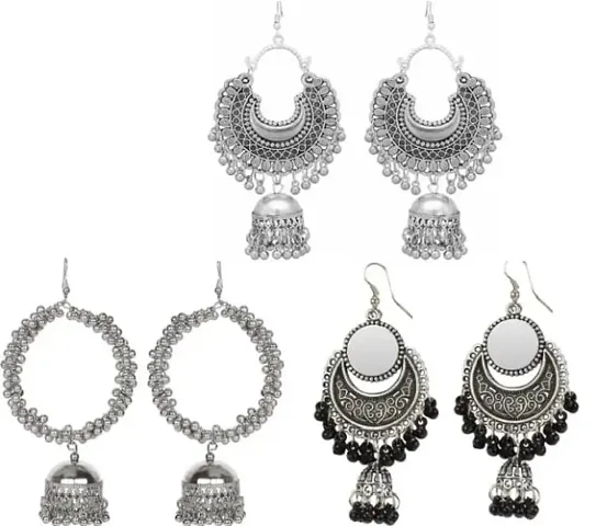 Trendy Silver Alloy Beads Drop Earrings