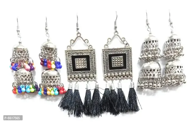 Oxidize silver jhumki earrings 3 jhumka combo-thumb0