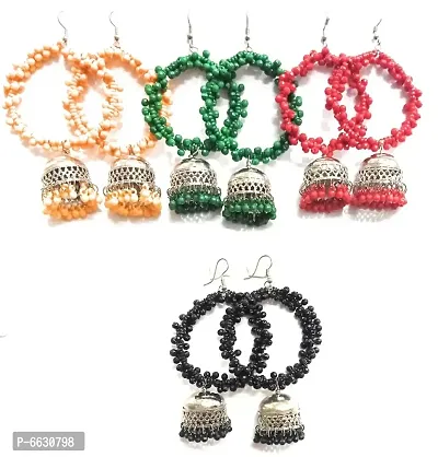 Oxidize stylish earrings (yellow,green,red,black) 3 combo-thumb0