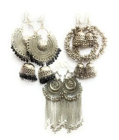 silver jhumki earrings 3 pair