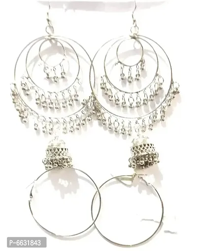 OXIDIZED SILVER TRIBAL,ROUND 2 PAIR EARRINGS-thumb0