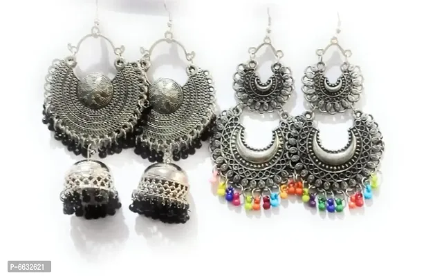 Oxidize silver chanleyar earrings 2 pair-thumb0