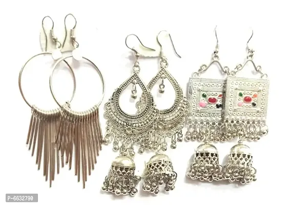 Alloy Oxidize silver earrings 3 pair
