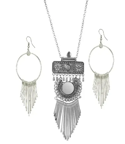 Oxidized Alloy Long Necklace Set