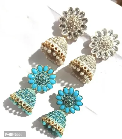 Oxidized blueandwhite floral jhumki earrings-thumb0