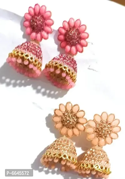 Oxidized pinkandpeach color 2 pair jhumki earrings