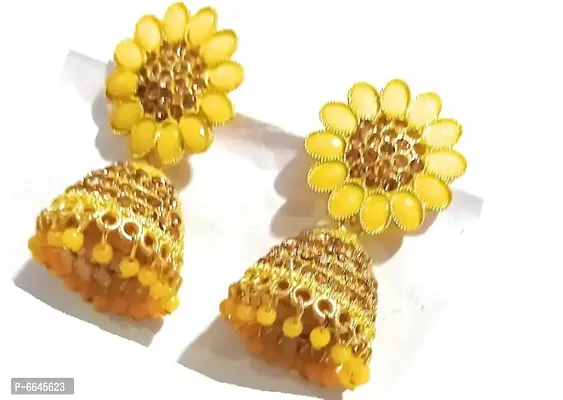Alloy yellow color jhumki earrings