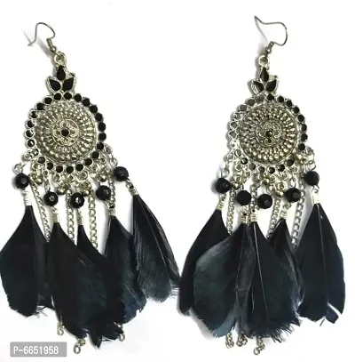 Black feather and golden black 5 latkan jhumki combo-thumb2