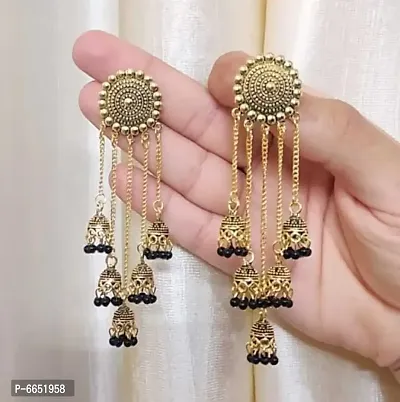 Black feather and golden black 5 latkan jhumki combo-thumb3