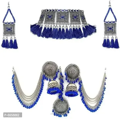 Beautiful blue choker and bahubali combo