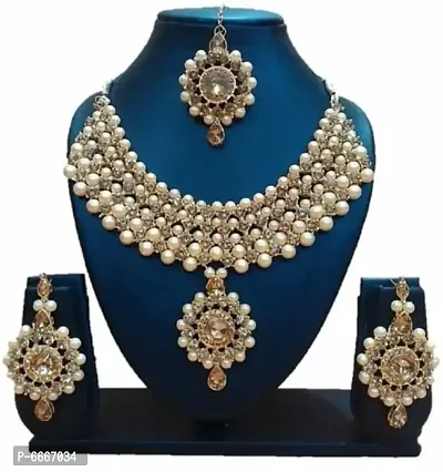 MOTHER  OF PEARL NECKLACE, EARRINGS WITH MANGTIKA SET-thumb0