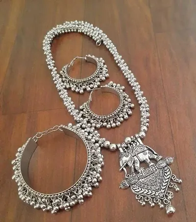 Oxidized Alloy Long Necklace Set