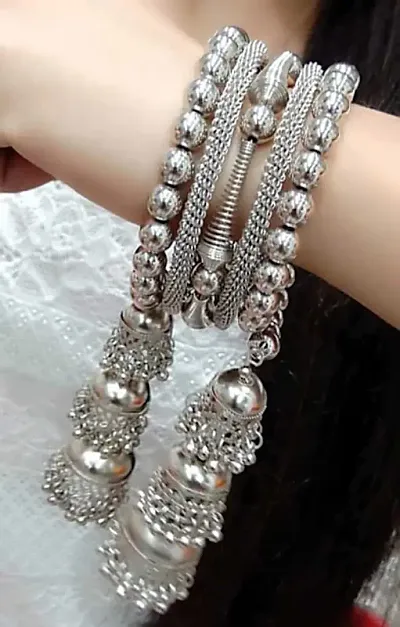 Classic Bangle Bracelets With Hanging Jhumka For Girls