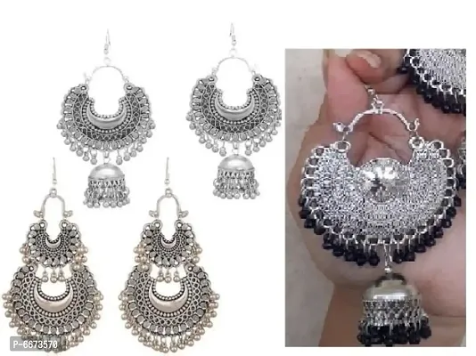 Combo of 3 pair Trendy silver chandbali mirror Stylish Earrings for Women and Girls-thumb0