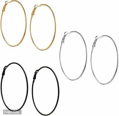 Silver black gold Metal Hoop/Loop Earrings for Women 3 Pairs Set-thumb0