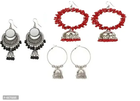 SILVER BALI DROP JHUMKI EARRING 3 PAIR