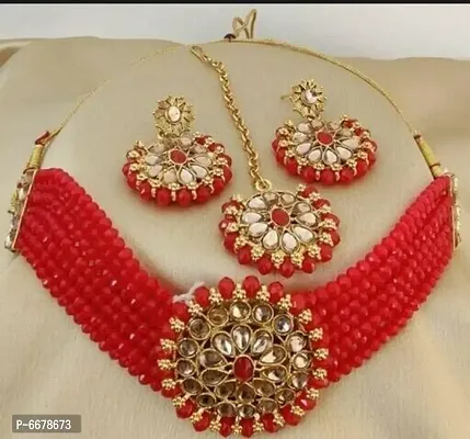 Alloy golden and Red color necklace set-thumb0