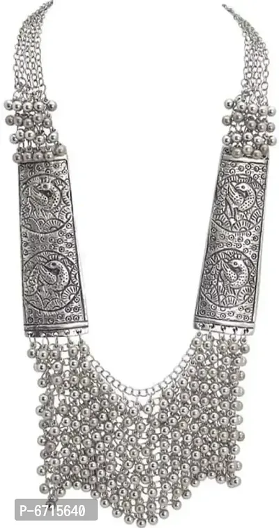 Oxidized Alloy silver Peacock necklace