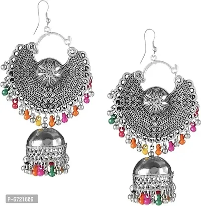 Shining silver Chandbali multicolor drop jhumki earrings-thumb0