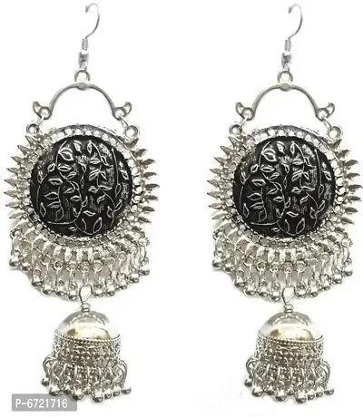 Trendy Stylish Beaded Silver Oxidized Hoop Earring-thumb0