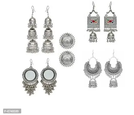 Premium Earrings Mirror,Kanful,chandbali,5mina ckokor earrings,and 3 drop latkan jhumki Earring Pair of 5