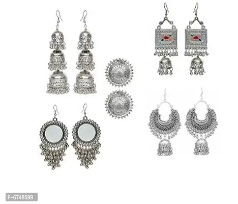 Premium Earrings Mirror,Kanful,chandbali,5mina ckokor earrings,and 3 drop latkan jhumki Earring Pair of 5-thumb0