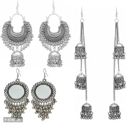 Trendy Fancy oxidized silver mirror earrings pair of 3