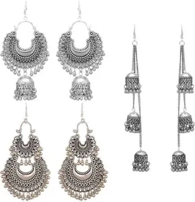 fancy trendy Chandbali earrings Alloy Chandbali Earring, Jhumki Earring pair of 3