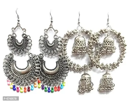 Beautiful trendy chandlayer and drop jhumki earrings 2 pair combo-thumb0