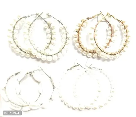 Stylish Pearl Work Earrinds 4 Pair-thumb0