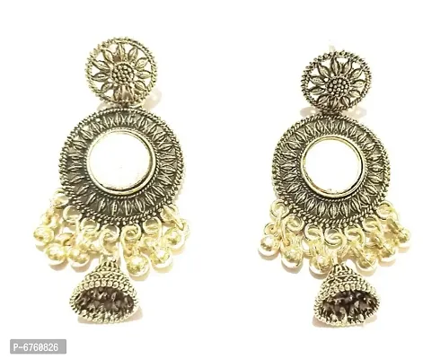 Stylish Mirror Round And Drop Jhumki Earrings-thumb0