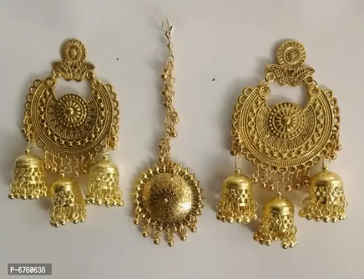 Traditional 3 Jhumki Earrings With Mangtika