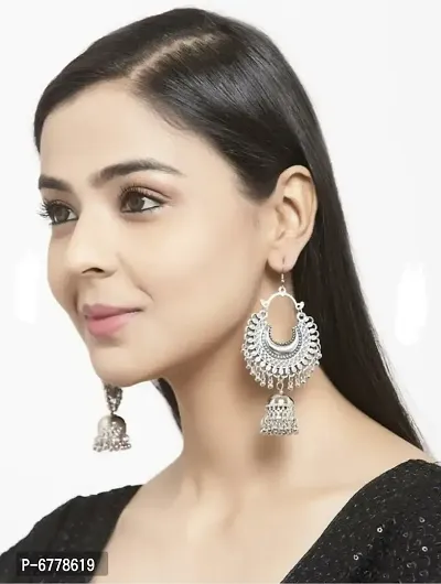 Dazzling Chand Work Jhumki Earrings(Silver)