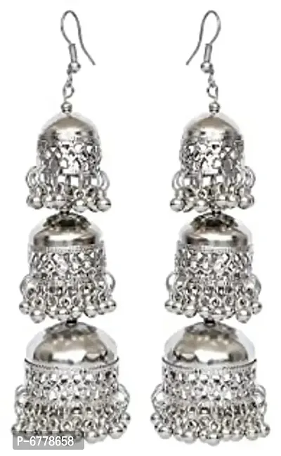 Dazzling Stylish 3 Layer Jhumki Earrings(Silver)