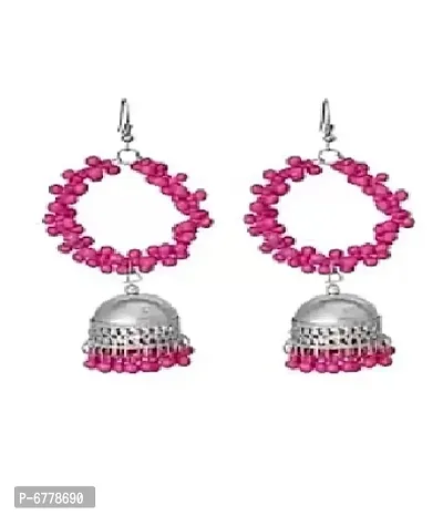 Dazzligs Stylish Beads Jhumki Earrings(Pink)