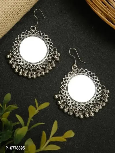 Dazzling  Round Mirror Work Earrings(Silver)-thumb0