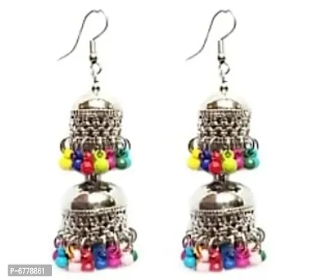 Dazzling Beads Work Jhumki Earrings(Silver)-thumb0