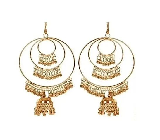 Dazzling Beads Work Tribal Earrings(Golden)