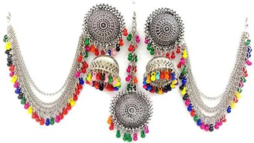 Traditional Beats Bahubali Long Chain Jhumka Earrings With Maang Tikka For Women And Girls