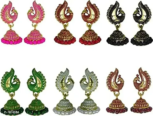 PEACOCK TREND JHUMKI EARRINGS COMBO OF 6(PAIRS) FOR WOMENS AND GIRLS-thumb0