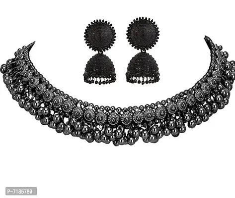 Fashion Latest Stylish Traditional Oxidised Silver Necklace Jewellery Set for Women and girls