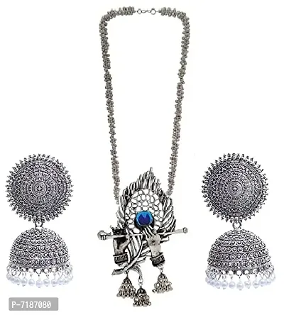 Oxidised Krishna Nacklace Set for girls and Women - Silver