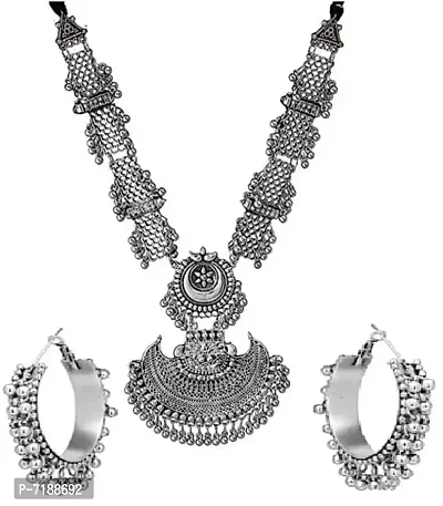 Fashion Afghani Oxidised Silver Jewellery Chain Necklace Set for Women  Girls