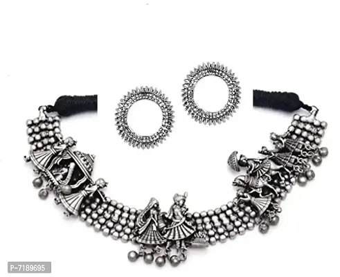 Traditional Artistic Design Afghani Style German Silver Oxidized Necklace Set Antique Jewellery Set for Women and Girls