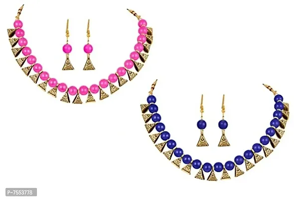 MOTHER OF PEARLS COMBO OF 2(PAIRS) JEWELSET (BLUE,PINK)-thumb0