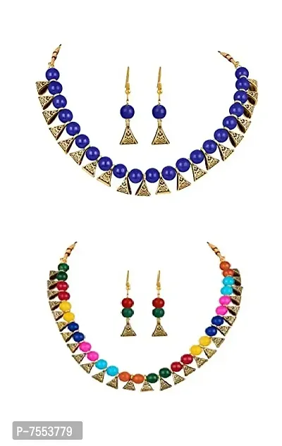 MOTHER PEARL JEWELSET COMBO OF 2-PAIRS (BLUE, MULTI)