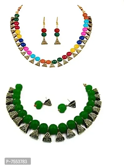 MOTHER OF PEARLS JEWELSET COMBO OF 2 (PAIRS) FOR WOMENS AND GIRLS GREEN,MULTI