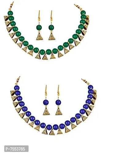 MOTHER OF PEARLS JEWELSET COMBO OF 2-PAIRS (GREEN,BLUE)-thumb0